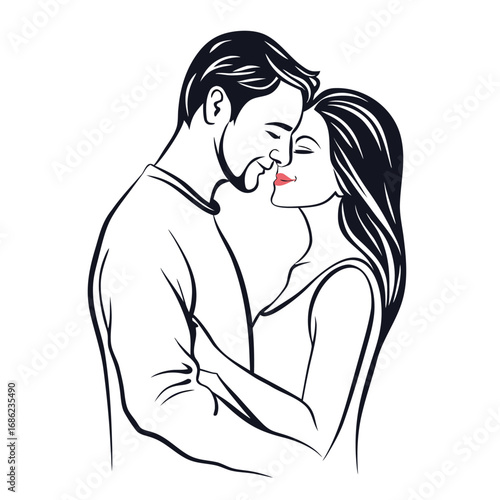 Embracing Love A Minimalist Illustration of a Couple in a Tender Moment of Love and Connection with Muted Colors