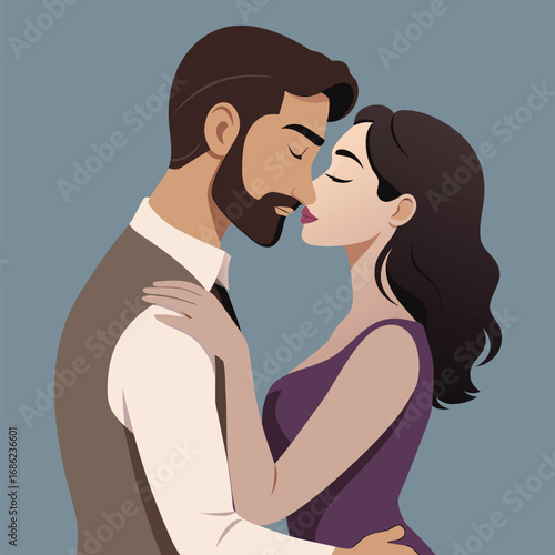 young couple or husband wife kissing  cartoon vector illustration
