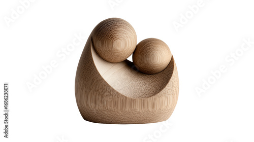 Wooden abstract sculpture symbolizing mother and child bond