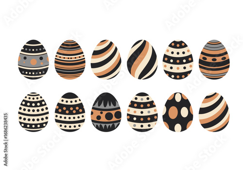 Collection of twelve beautifully decorated easter eggs in various patterns and colors