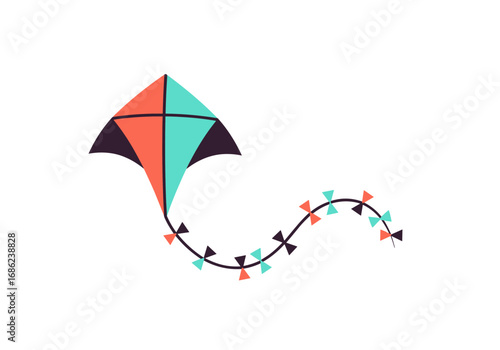 A beautifully designed kite with a long flowing tail soars high in the bright sky on a clear day