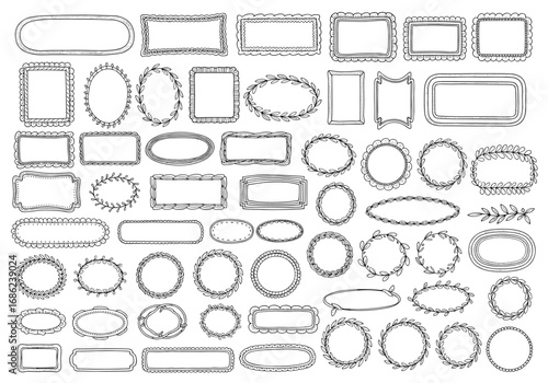 Collection of decorative hand drawn floral borders and frames for creative design projects