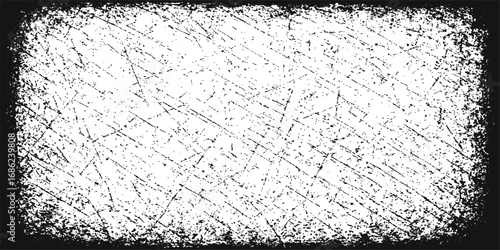 Grungy black and white frame on a textured, dirty, gray concrete wall