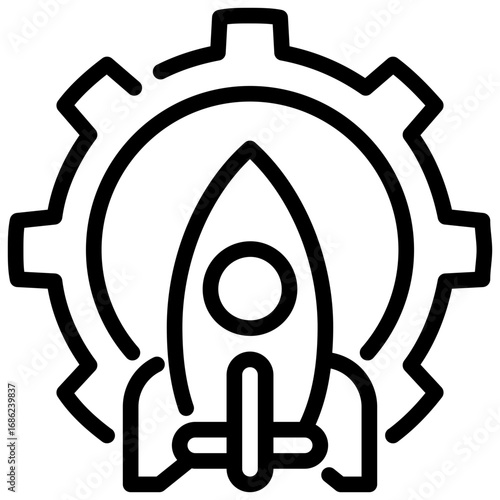 Rocket Gear icon, Black And White Lined Icon Vector.
