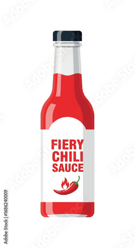 Fiery Chili Sauce Bottle Isolated on White Background.