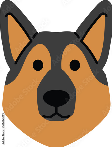 Happy German Shepherd Dog Breed Character, Friendly Puppy Head, Funny Adorable Doggy Face Cartoon illustration 
