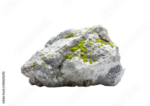 Close-up of a light gray rock with green moss
