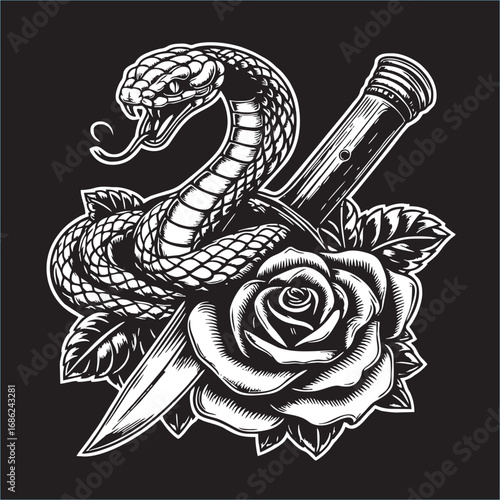 A illustrator of drawing line snake rose and knife