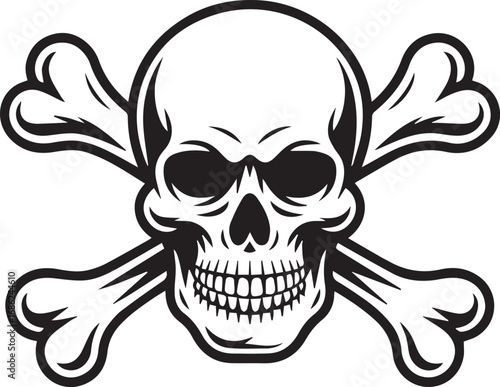 Skull and Crossbones: A vector illustration of a skull and crossbones, the classic symbol of danger, piracy, and mortality, rendered in bold black and white.