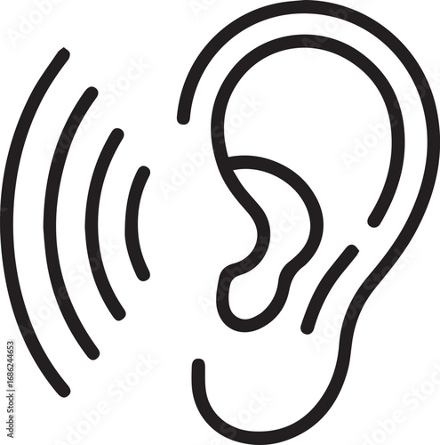 Ear Outline Icon: A detailed vector graphic of an ear with soundwaves emanating, set against a clean presentation
