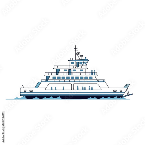 Large passenger ferry boat sailing on water.