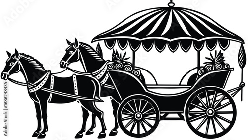 Elegant Horse-Drawn Carriage A Vintage Black and White Illustration of a Royal Vehicle for Transportation and Historical Representation