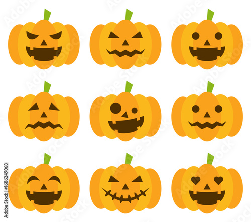 可愛いハロウィンのカボチャのイラスト セット アイコン イラスト シンプル ベクター素材