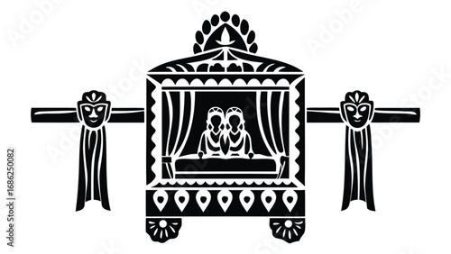 Monochrome Illustration of a Palanquin Depicting Cultural Heritage and Traditional Transportation for Royal or High Society Individuals