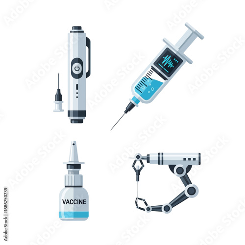 Medical technology advancements:  smart pen injector, digital syringe, nasal spray, robotic vaccination tool.