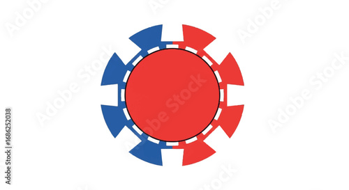 Red and Blue Casino Chip on White Background.