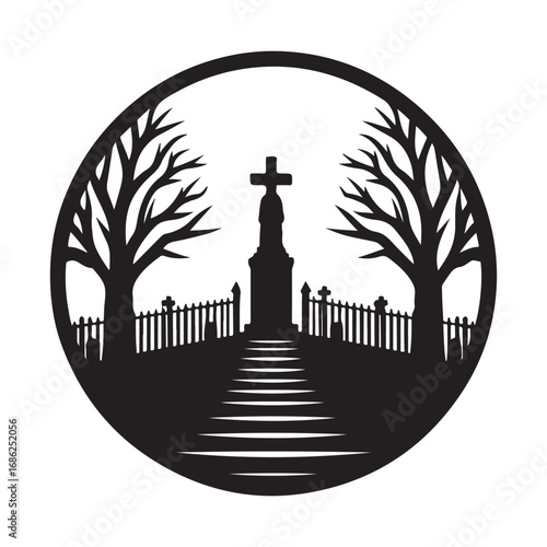 graveyard vector silhouette outline logo design concept illustration