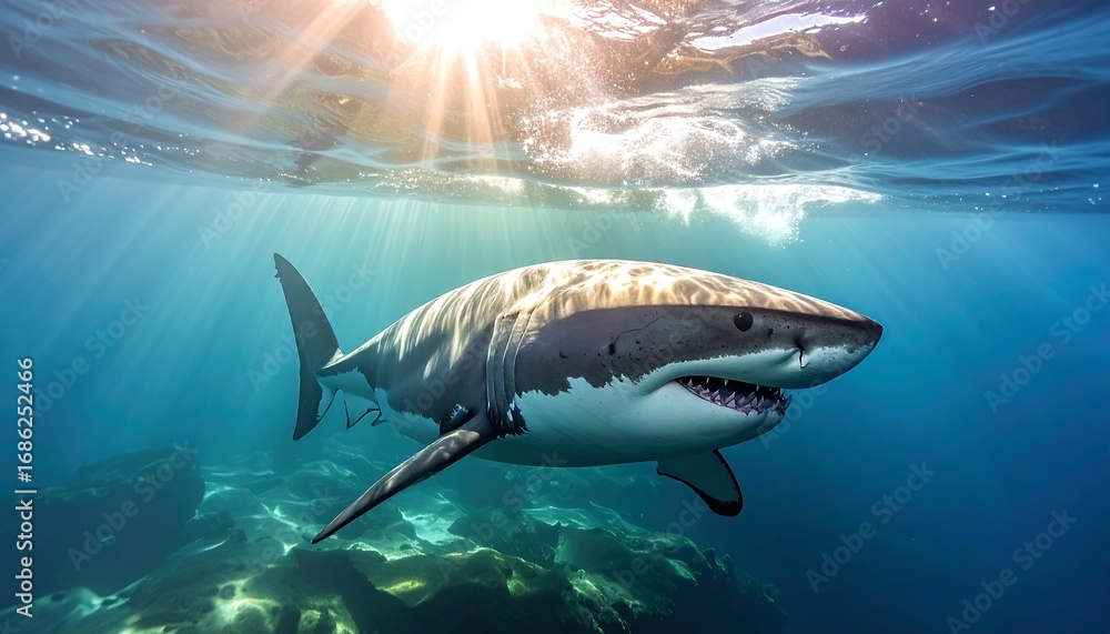 Fototapeta premium Great white shark swims calmly