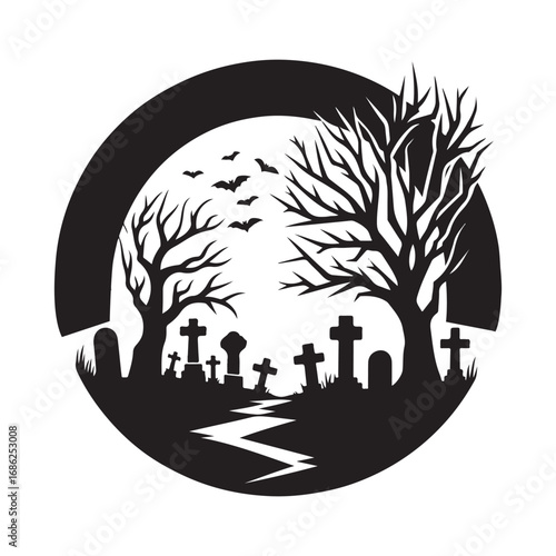 graveyard vector silhouette outline logo design concept illustration