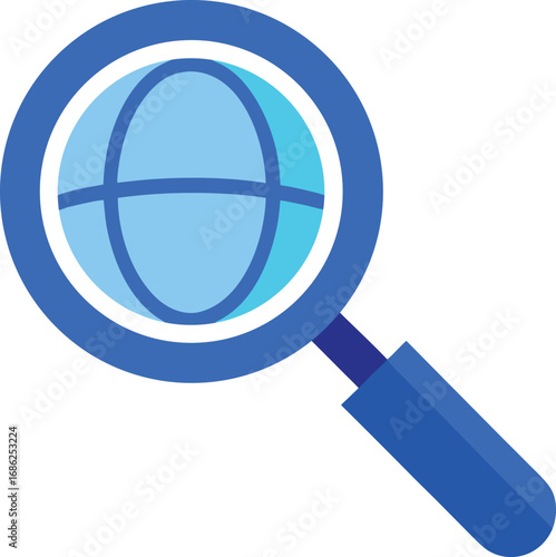 Magnifying glass over a stylized globe