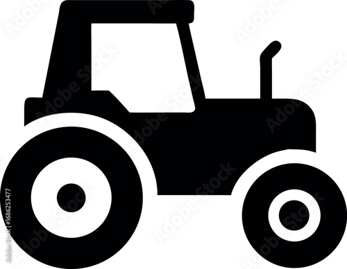 Simple black silhouette illustration of a farm tractor, representing agriculture and rural life with a focus on its iconic design