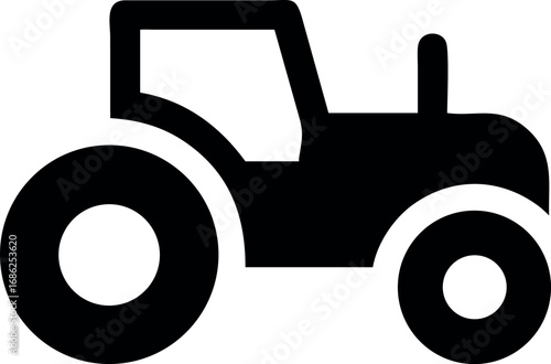 Simple black tractor icon silhouette for agriculture and farming concepts. Vector graphic of a farm vehicle for transport and industry