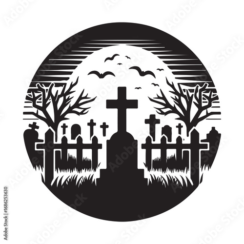 graveyard vector silhouette outline logo design concept illustration
