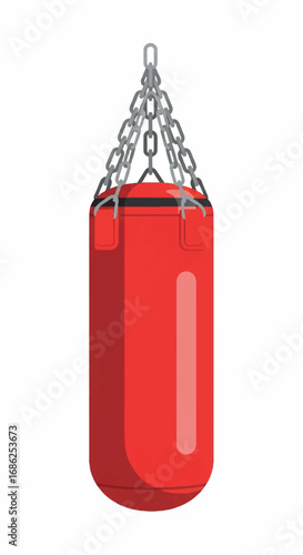 Red Punching Bag Hanging for Boxing Training.