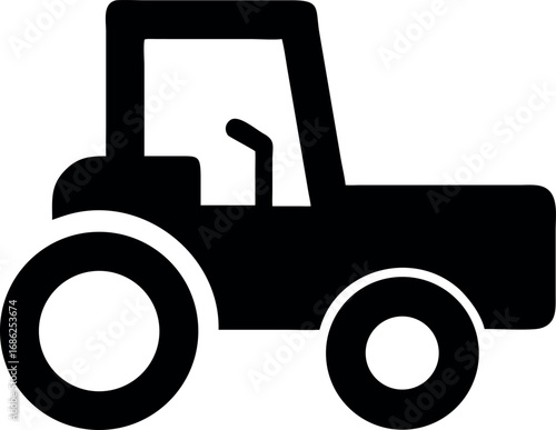 Minimalist black tractor icon representing agriculture, farm machinery, and rural transportation concepts