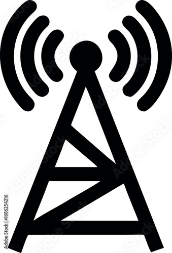 Telecommunication tower icon with signal waves, a simple vector illustration for wireless network and broadcast concepts