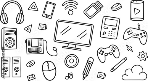 doodle set of gadgets isolated