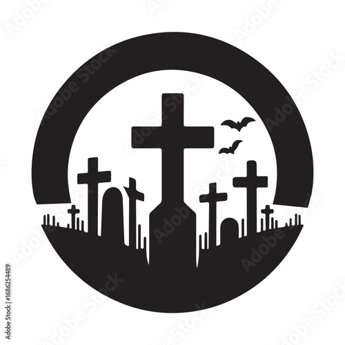 graveyard vector silhouette outline logo design concept illustration