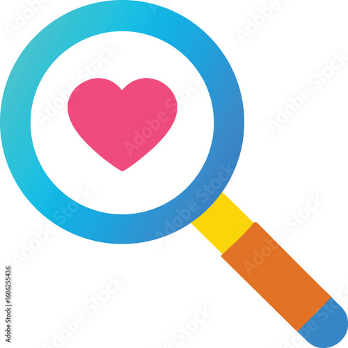 Magnifying glass with a pink heart inside