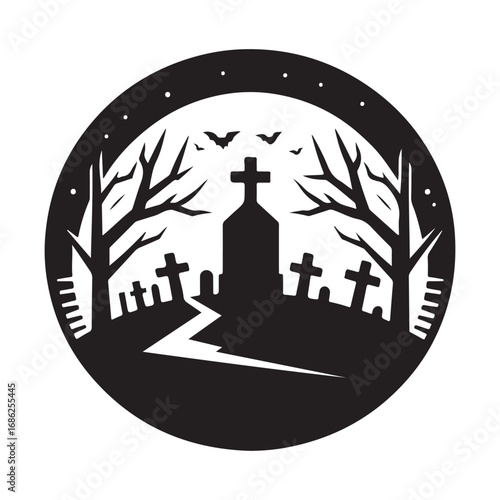graveyard vector silhouette outline logo design concept illustration
