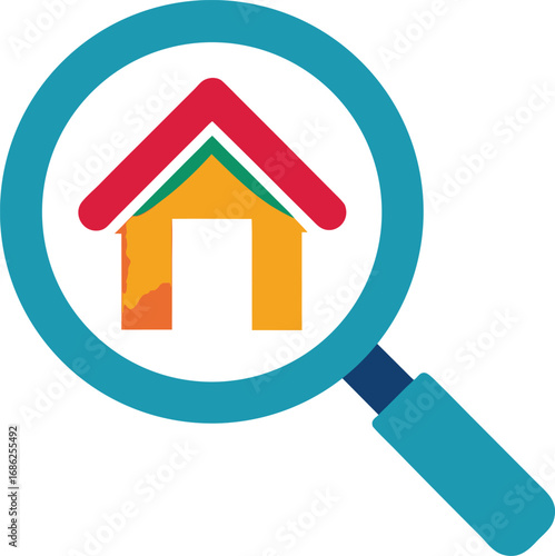 Magnifying glass focusing on a colorful house