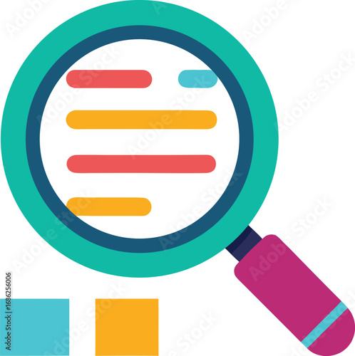 Magnifying glass over text document with color swatches