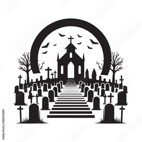 graveyard vector silhouette outline logo design concept illustration