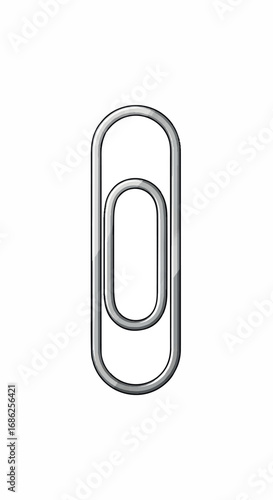 Single metallic paperclip on a white background.