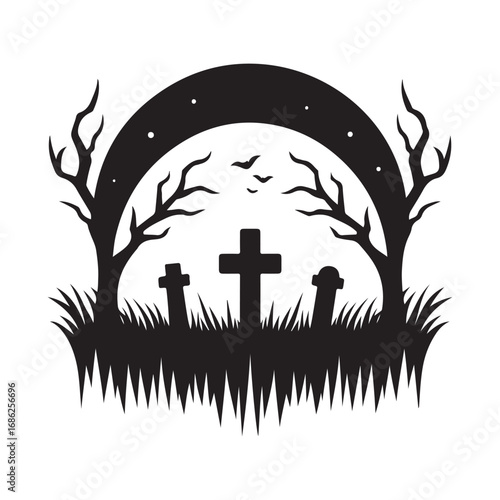 graveyard vector silhouette outline logo design concept illustration