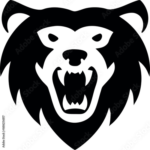 A Fierce Black Bear Head Logo with Bared Teeth, Symbolizing Power and Nature's Untamed Spirit
