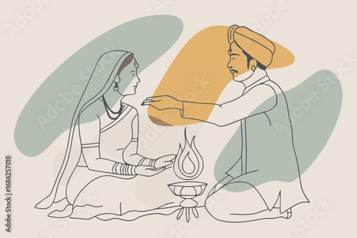 Traditional Indian Wedding Ceremony The Bride and Groom Celebrating Their Sacred Union With Fire and Blessings