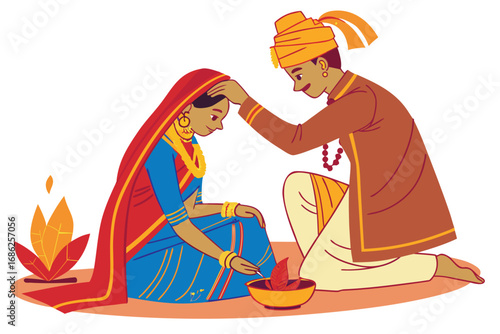 Traditional Indian Wedding Ceremony The Bride and Groom Celebrating Their Sacred Union With Fire and Blessings