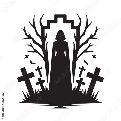 graveyard vector silhouette outline logo design concept illustration