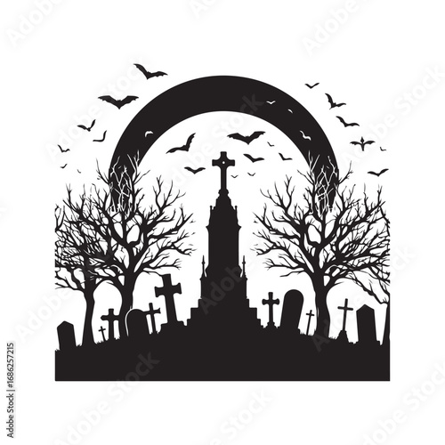 graveyard vector silhouette outline logo design concept illustration