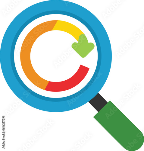 Magnifying glass with refresh symbol inside