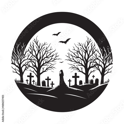 graveyard vector silhouette outline logo design concept illustration