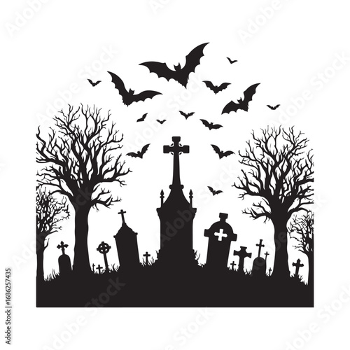 graveyard vector silhouette outline logo design concept illustration