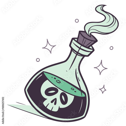 Vector art of a magical potion with skull in cartoon style