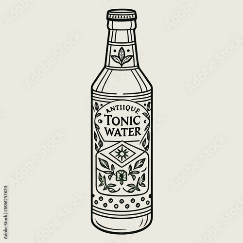 Vector art of antique tonic water bottle illustration