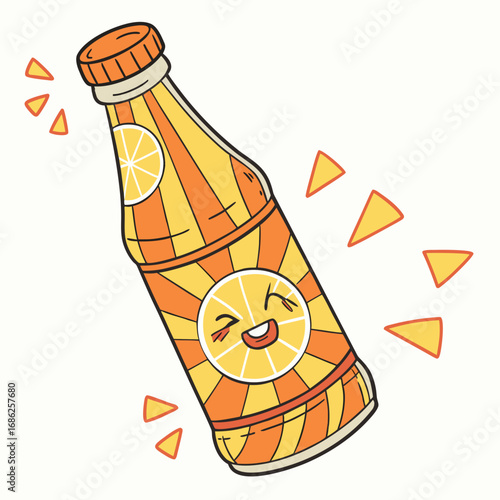Vector art of cartoon bottle of orange juice with a smiling sun